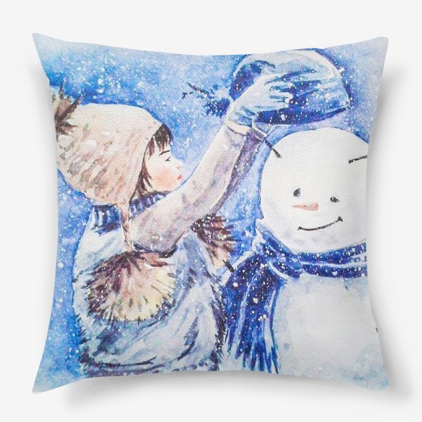 Подушка «Девочка и Снеговик»