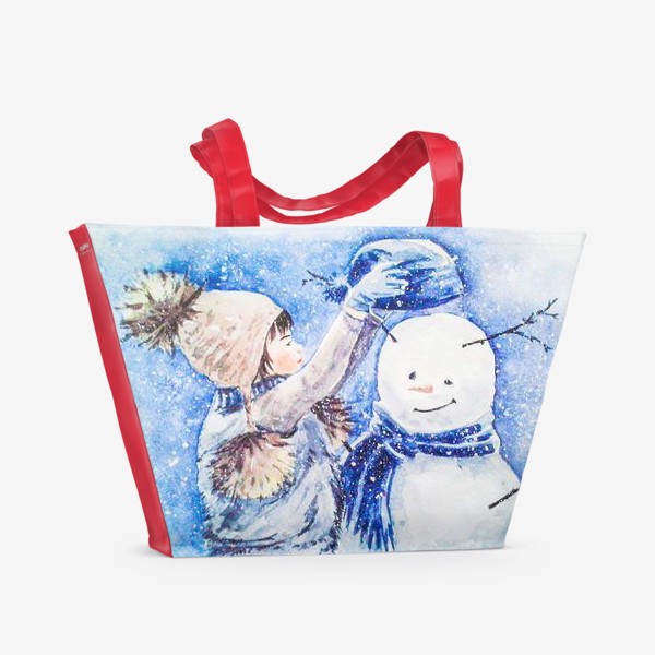 Пляжная сумка «Девочка и Снеговик»