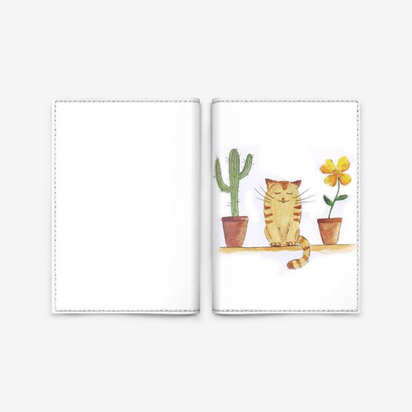 Обложка для паспорта «кот и кактус»