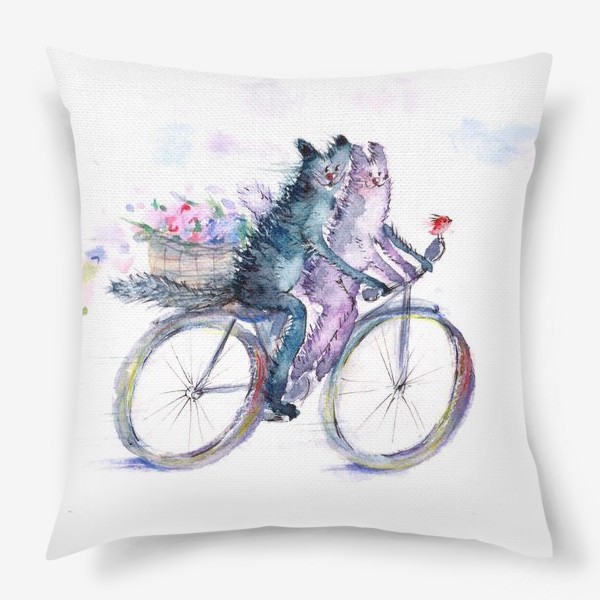 Подушка «Кот и кошка на велосипеде»