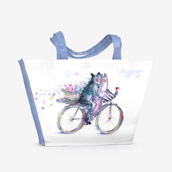 Пляжная сумка «Кот и кошка на велосипеде»