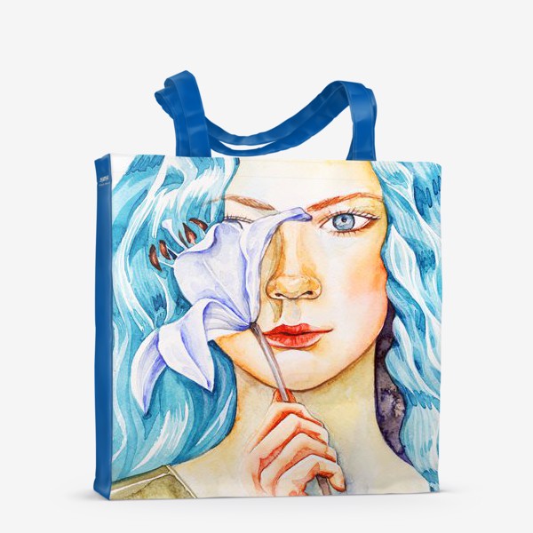 Сумка-шоппер «девушка с бирюзовым волосами держит лилию»