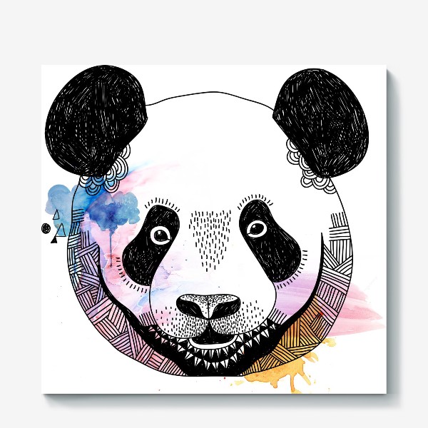 Холст «Графичная панда с акварельными текстурами»