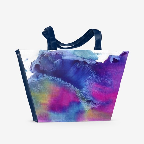 Пляжная сумка «Акварельная абстракция, синий и розовый»