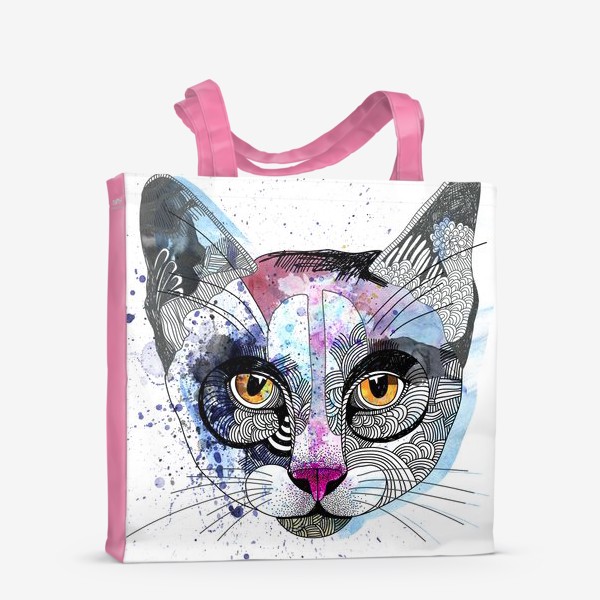 Сумка-шоппер «Графичная кошка с акварельными текстурами»