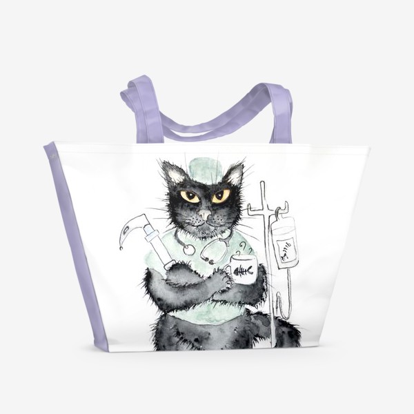 Пляжная сумка «Котики лечат.  Врач анестезиолог»