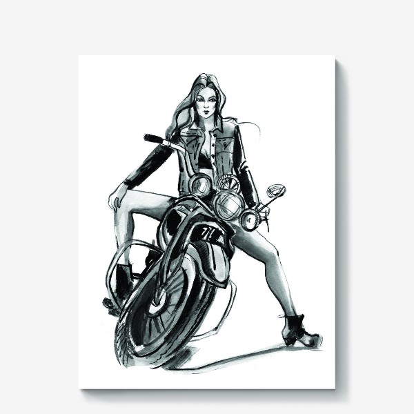Холст «Девушка на мотоцикле»