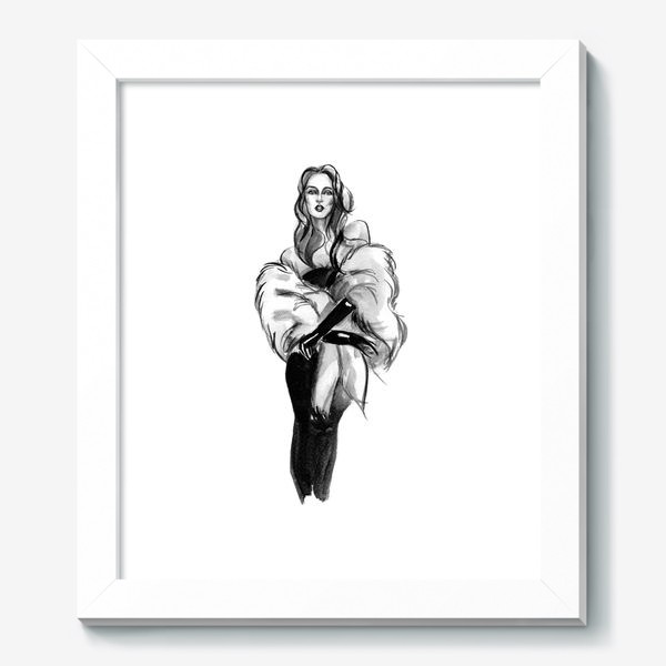 Картина «Девушка в черном платье и меховом манто»