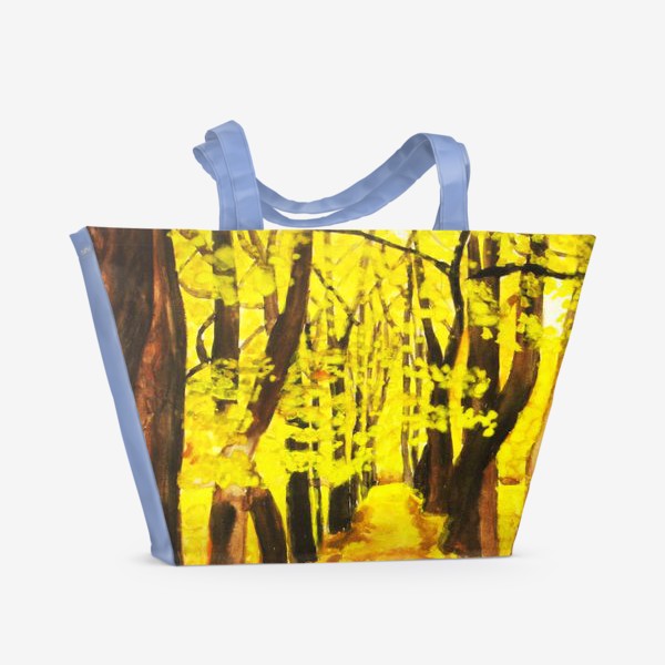 Пляжная сумка «Осенняя жёлтая аллея, акварель»