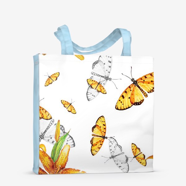 Сумка-шоппер «Оранжевые бабочки и лилии»