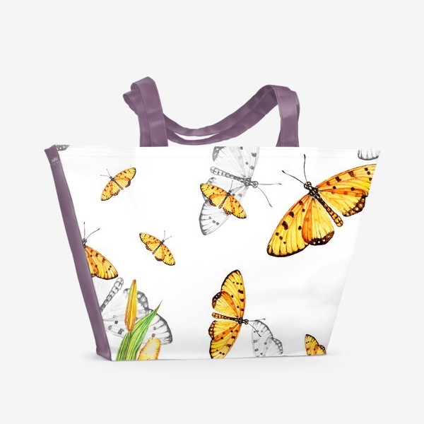 Пляжная сумка «Оранжевые бабочки и лилии»