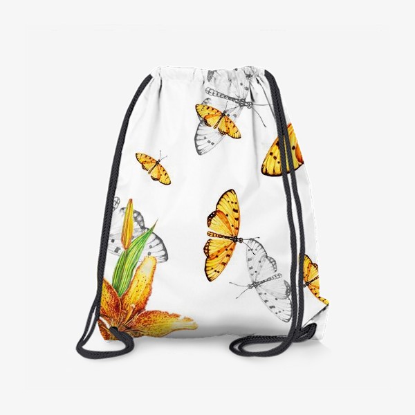 Рюкзак «Оранжевые бабочки и лилии»