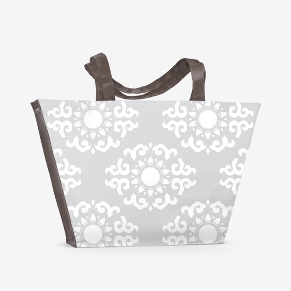 Пляжная сумка «Нежно-серый азиатский орнамент №2»
