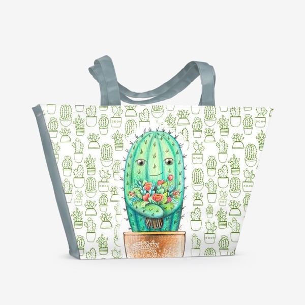 Пляжная сумка «Кактус с цветами»