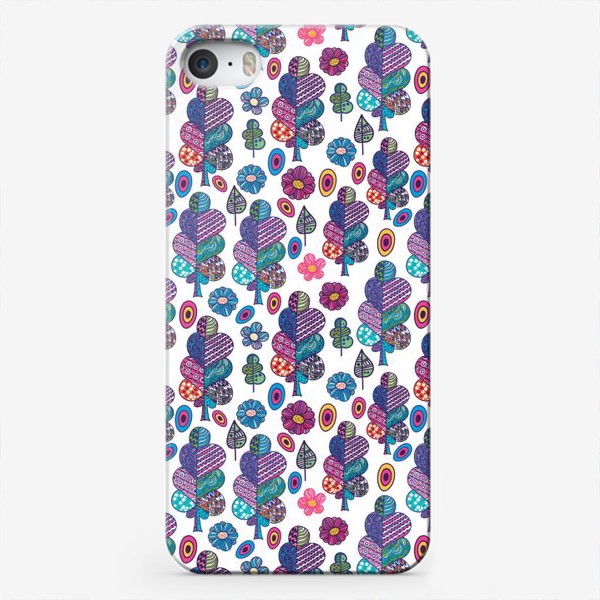 Чехол iPhone «Орнамент разноцветные листья и цветы»