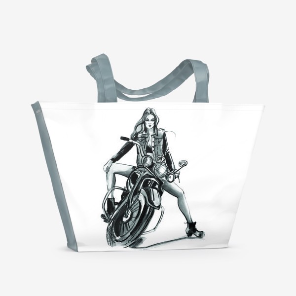 Пляжная сумка «Девушка на мотоцикле»