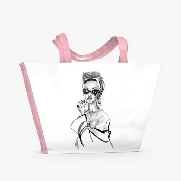 Пляжная сумка «Девушка в солнцезащитных очках красит губы»