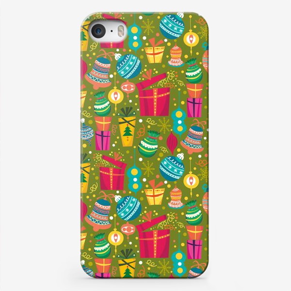 Чехол iPhone &laquo;Зеленый новогодний орнамент&raquo;
