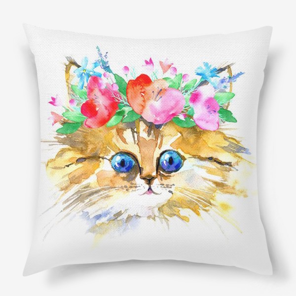 Подушка «Котенок с цветочным венком»