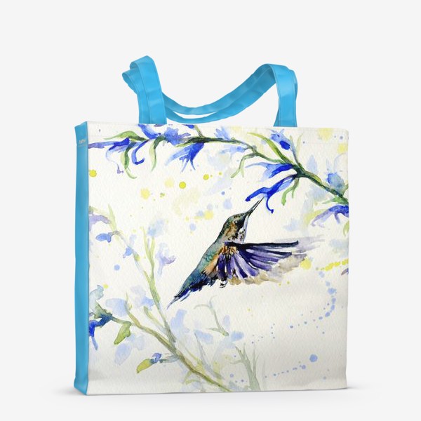 Сумка-шоппер «Колибри и голубые цветы»