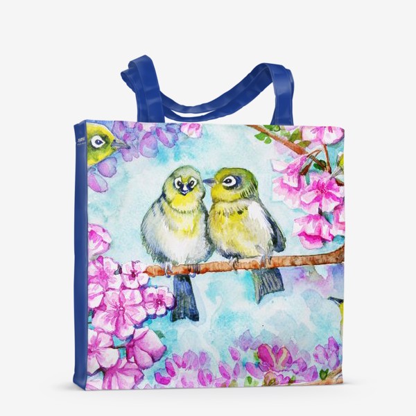 Сумка-шоппер «желтые птицы на цветущей сакуре»