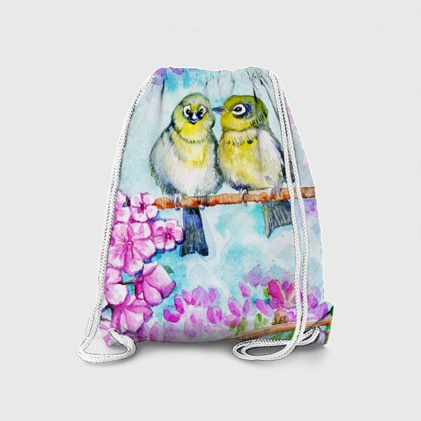 Рюкзак «желтые птицы на цветущей сакуре»