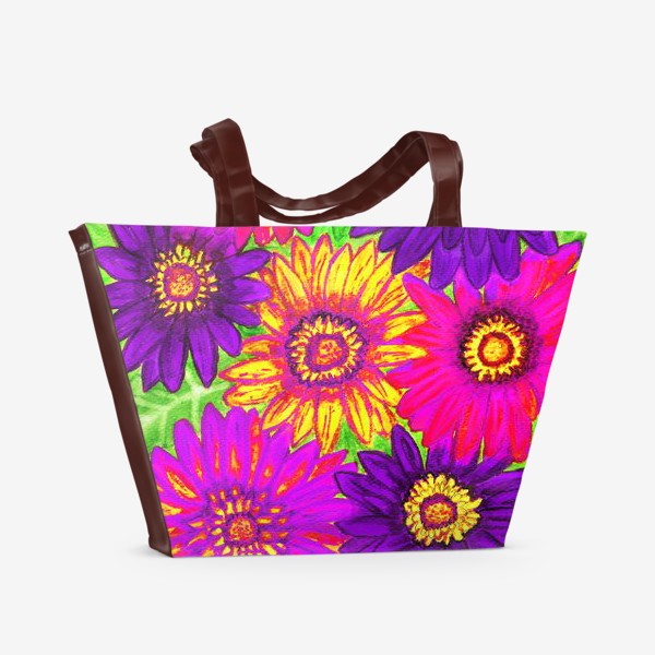 Пляжная сумка «Фон из гербер, фиолетовых, сиреневых, розовыхи жёлтых»