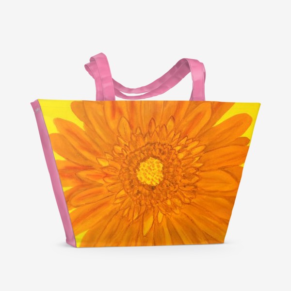 Пляжная сумка «Оранжевая гербера на жёлтом фоне»