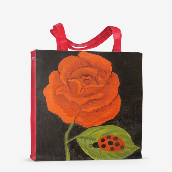 Сумка-шоппер «Красная роза с божьей коровкой на чёрном фоне»