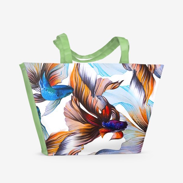 Пляжная сумка «Паттерн с рыбками, акварель»