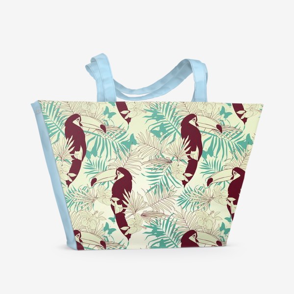 Пляжная сумка «Паттерн с туканами в ретро палитре»