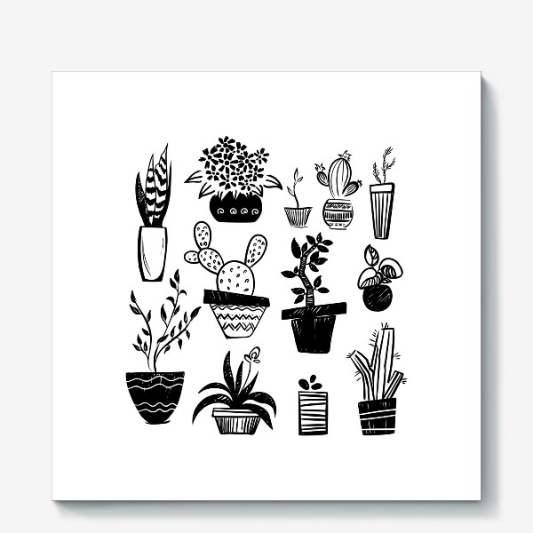 Холст «Стилизованное изображение комнатных растений.»