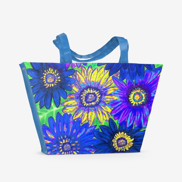 Пляжная сумка «Фон из гербер, синих и жёлтых»