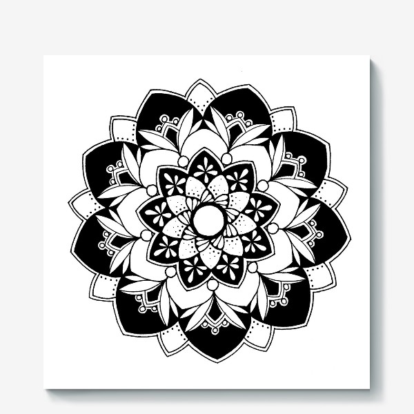 Холст «Мандала цветок. черно-белая»