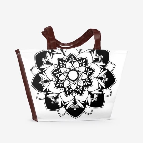 Пляжная сумка «Мандала цветок. черно-белая»
