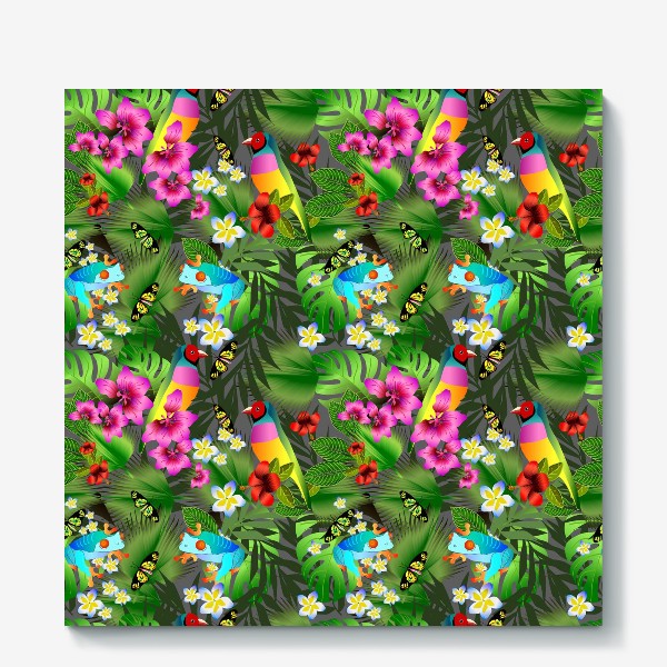 Холст «Тропические цветы и птицы»