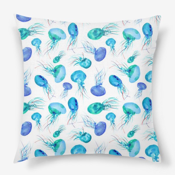 Подушка «Бирюзовые медузы || акварель»