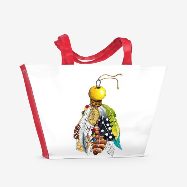 Пляжная сумка «Перья с жёлтой бусиной»