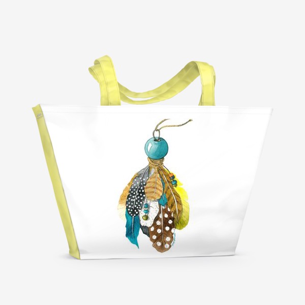 Пляжная сумка «Перья с бирюзовой бусиной»