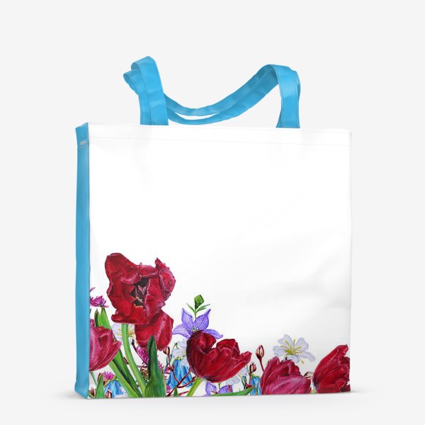 Сумка-шоппер «Букет.  Красные тюльпаны и полевые цветы»