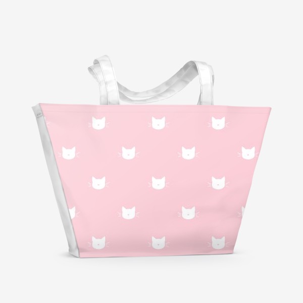 Пляжная сумка «Белые кошки на розовом фоне. Паттерн»
