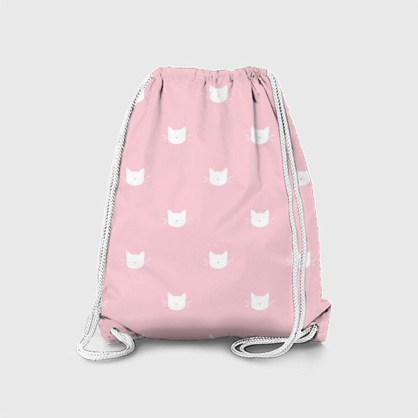 Рюкзак «Белые кошки на розовом фоне. Паттерн»