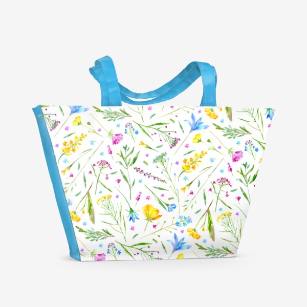Пляжная сумка «Цветы и полевые травы. Акварельный паттерн»