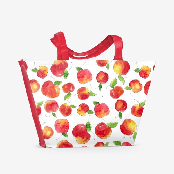 Пляжная сумка &laquo;Паттерн с красными яблоками Apple pattern&raquo;