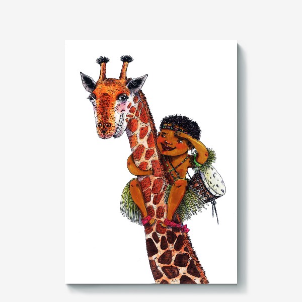 Холст «Мальчик на жирафе»