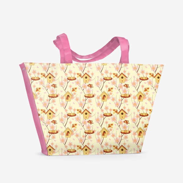 Пляжная сумка «цветущие вишни и птицы»
