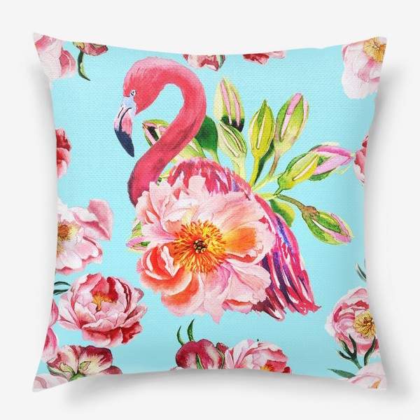 Подушка «Цветочный узор с фламинго»