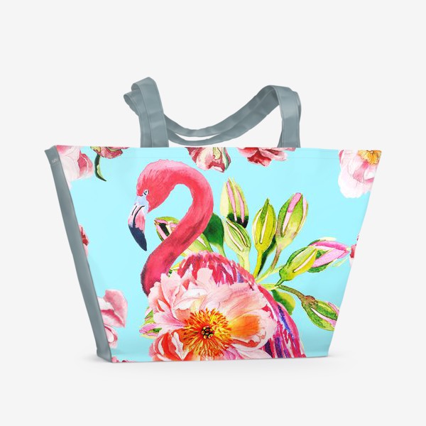 Пляжная сумка &laquo;Цветочный узор с фламинго&raquo;