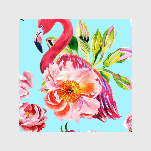 Шторы «Цветочный узор с фламинго»