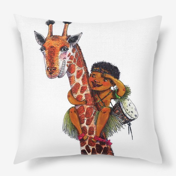 Подушка «Мальчик на жирафе»